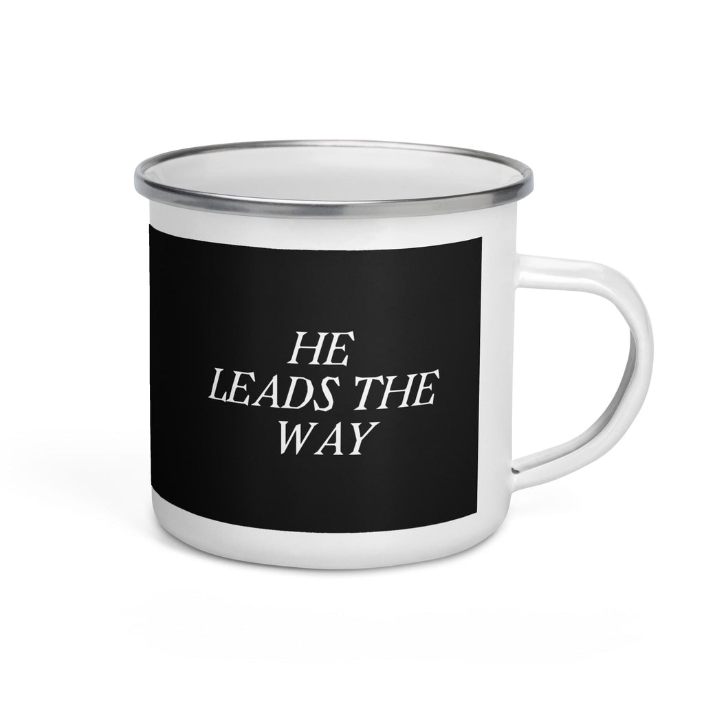 "He Leads the Way" Christian Biker Enamel Mug – 12 oz | Ride with Faith