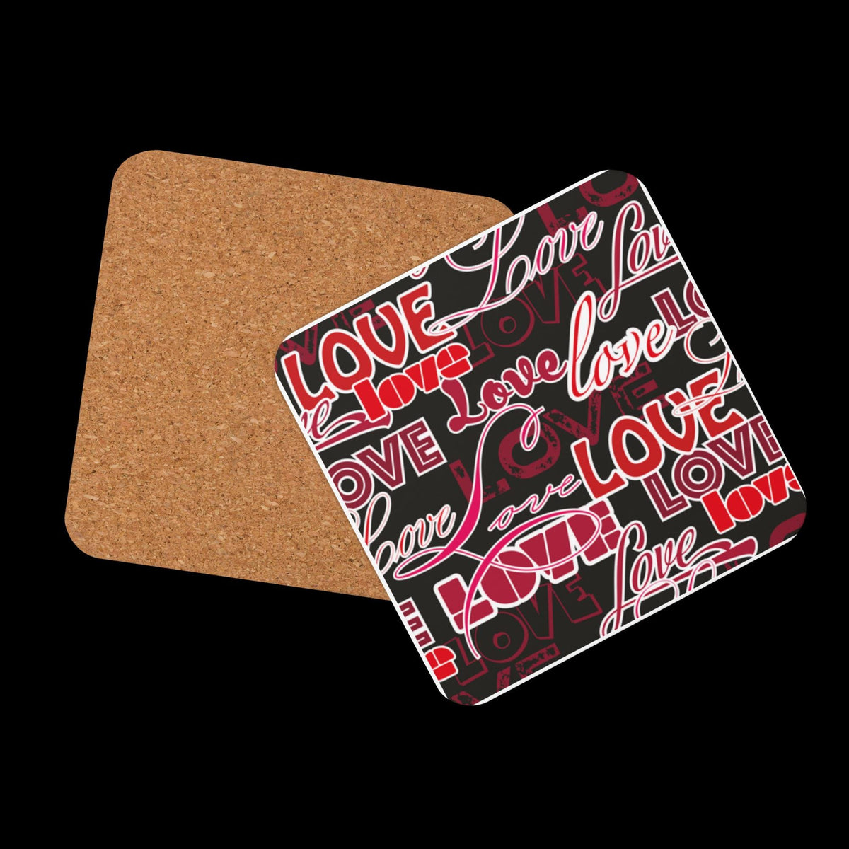 All-Over Love Design Cork-Back Coaster | Gift for Couples & Love Lovers