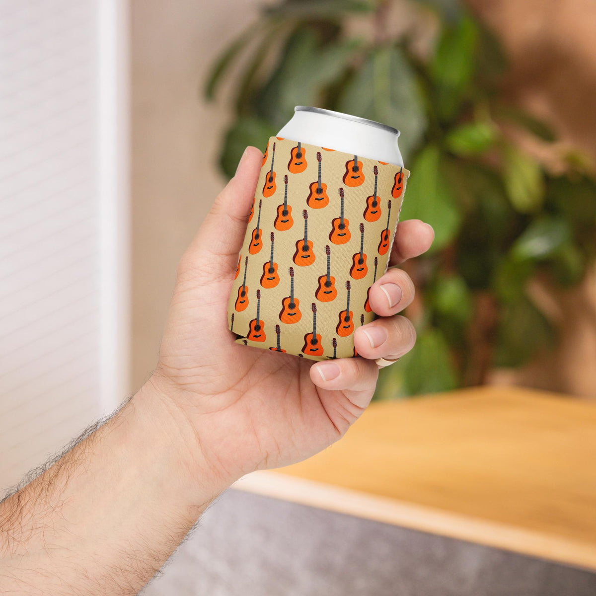 Guitar Pattern Can Cooler – Neoprene, Musician Gift