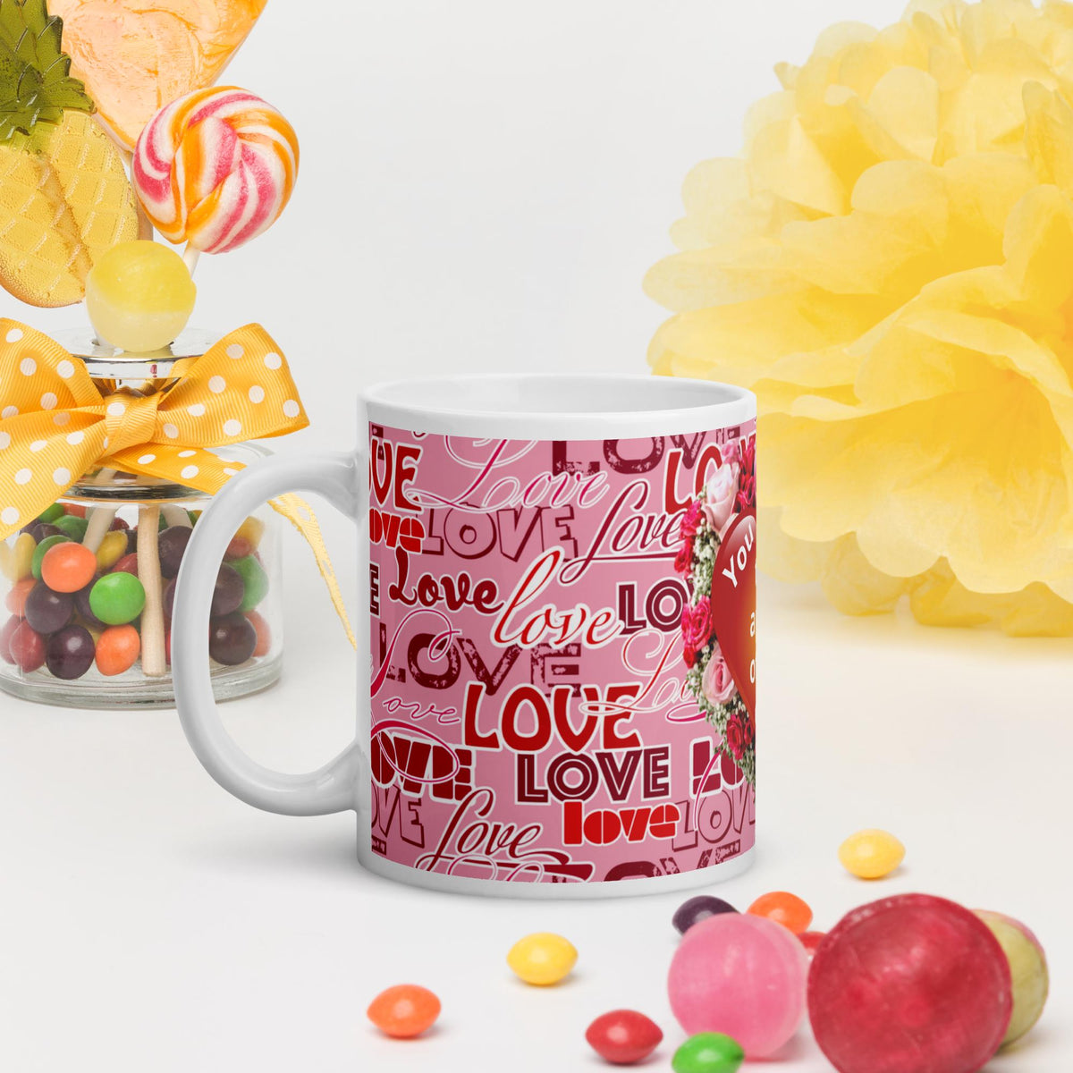 Valentine Floral Heart White Glossy Mug – 11 oz | Valentine's Day Gift