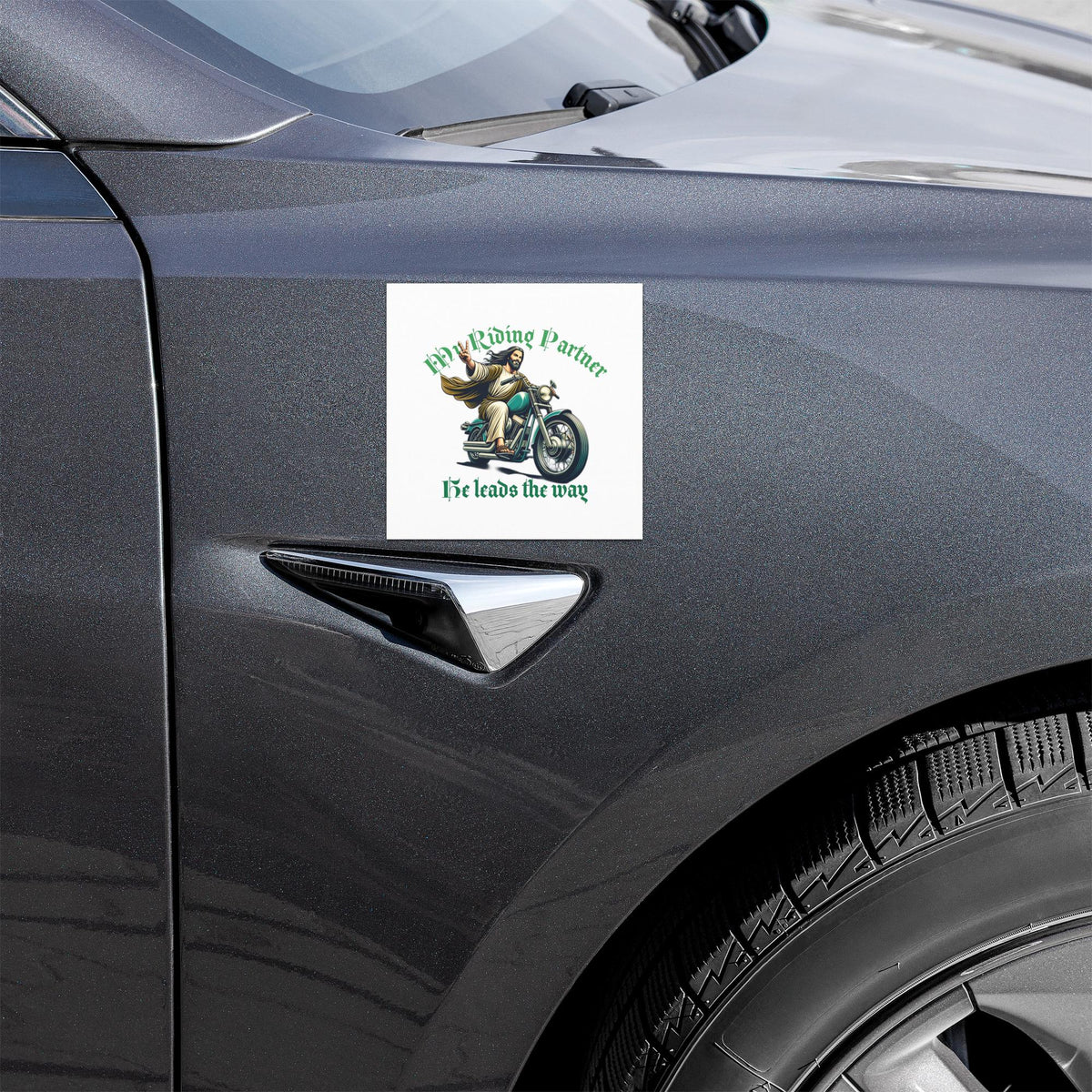 Jesus Riding Motorcycle Car Magnet – Christian Biker Gift