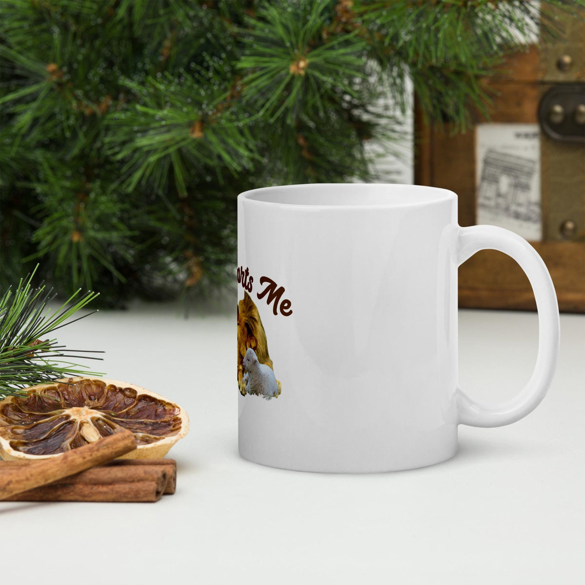 "He Comforts Me" Lion & Lamb Ceramic Mug – 11 oz | Christian Gift