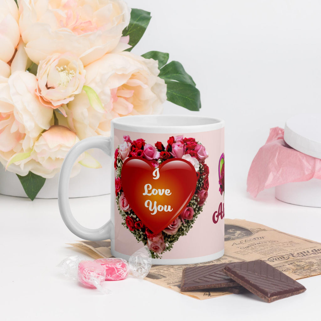 Heart & Roses Glossy Mug – 11 oz | Valentine's Day Gift for Her or Him