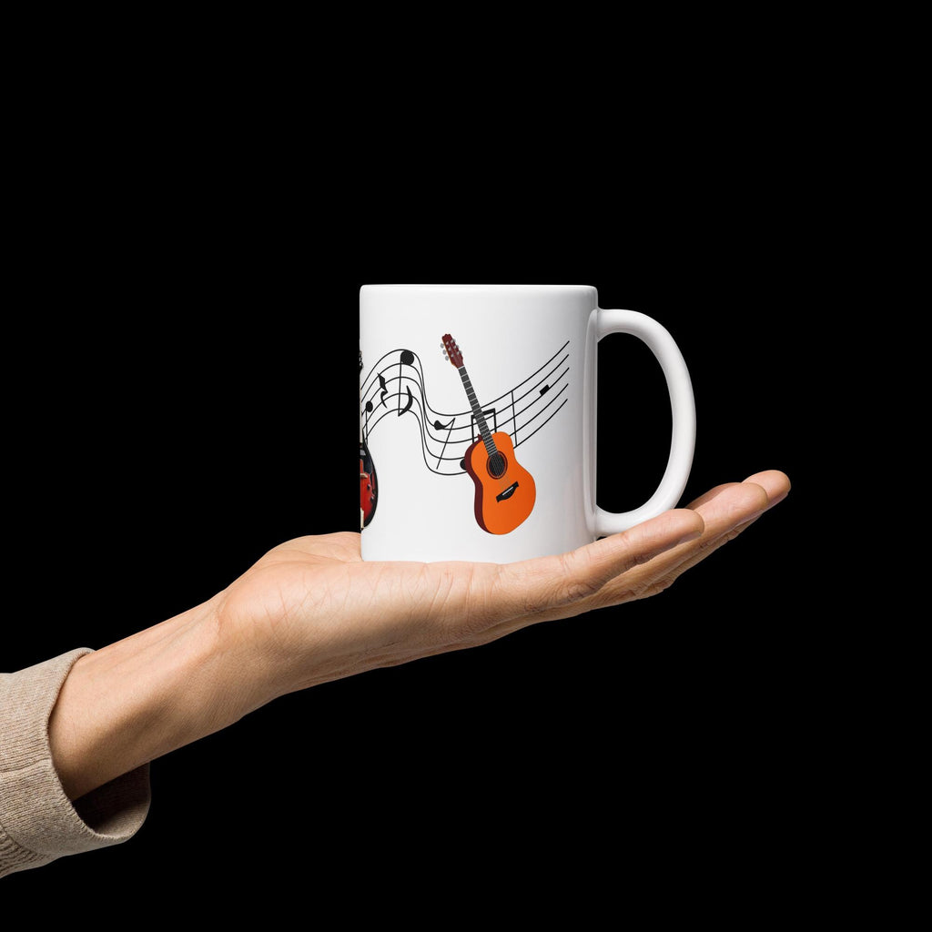 Banjo, Mandolin & Guitar Music Notes White Glossy Mug – 11 oz | Music Lover Gift