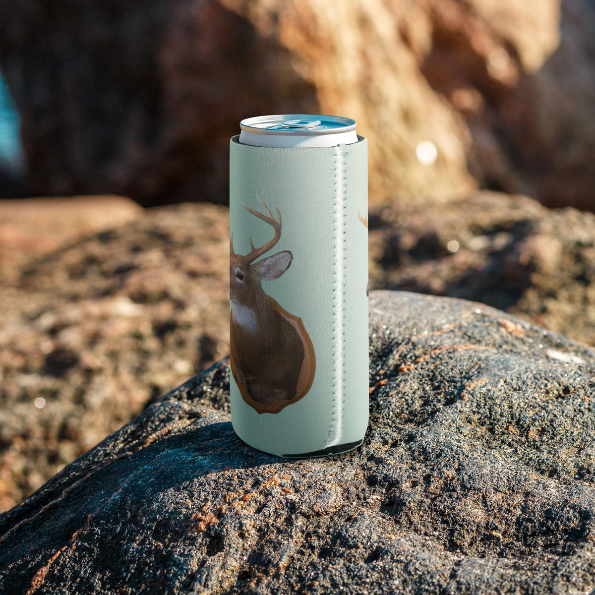 Deer Head Can Cooler – Neoprene Beverage Holder, Hunter Gift