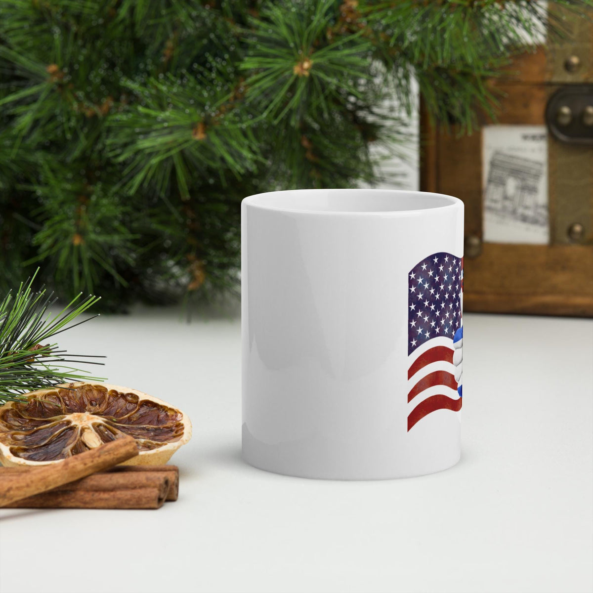 Stand With Israel American Flag & Star of David White Glossy Mug – 11 oz | Patriotic Gift