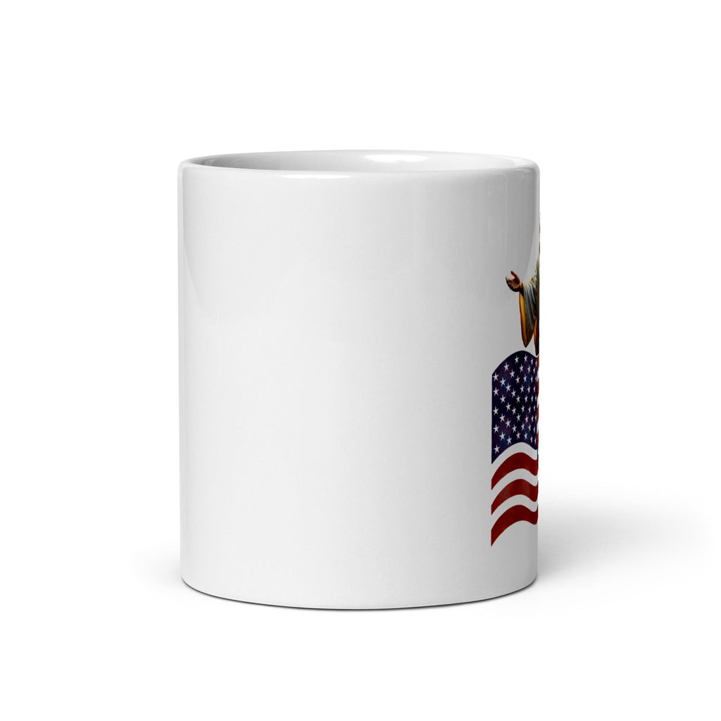 Jesus & American Flag White Ceramic Mug – 11 oz | Patriotic Christian Gift