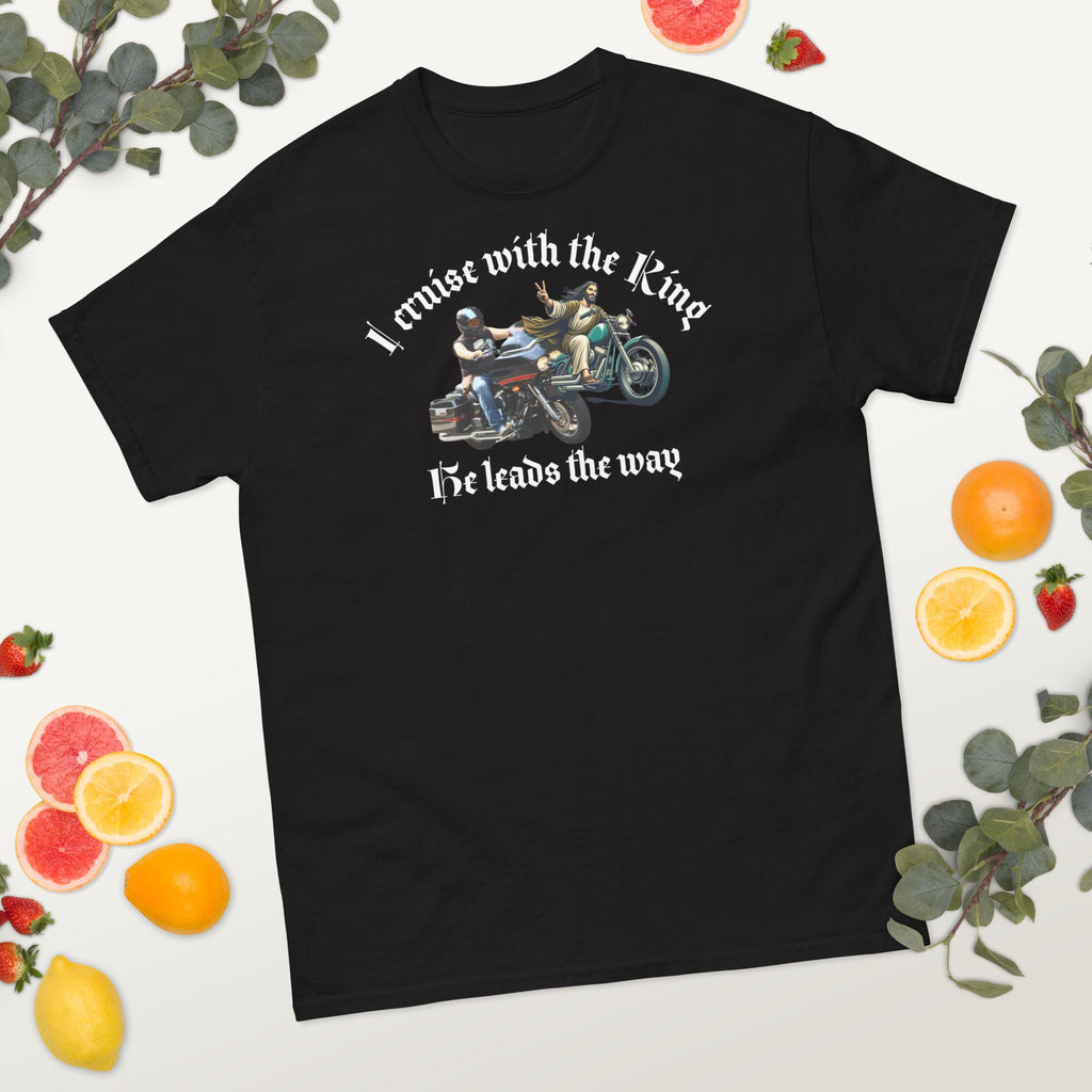 "I Ride With the King" Christian Biker Graphic T-Shirt | Faith & Motorcycle Gift
