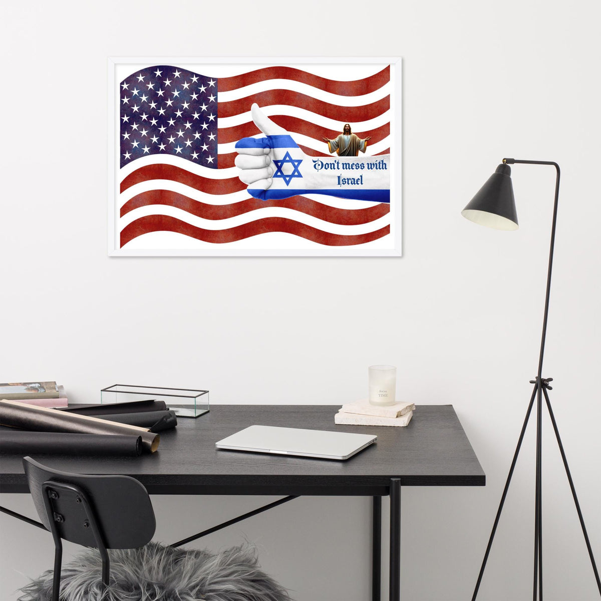 American Flag & Israel Framed Poster – 24×36" | Stand With Israel Wall Art