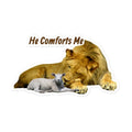 "He Comforts Me" Lion & Lamb Sticker – 5×5" | Christian Faith Sticker