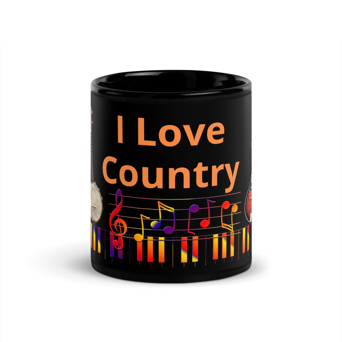 "I Love Country Music" Black Glossy Mug – 11 oz | Country Music Gift