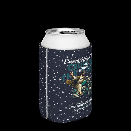 "Eternal Road Trip" Jesus Motorcycle Can Cooler – 12 oz