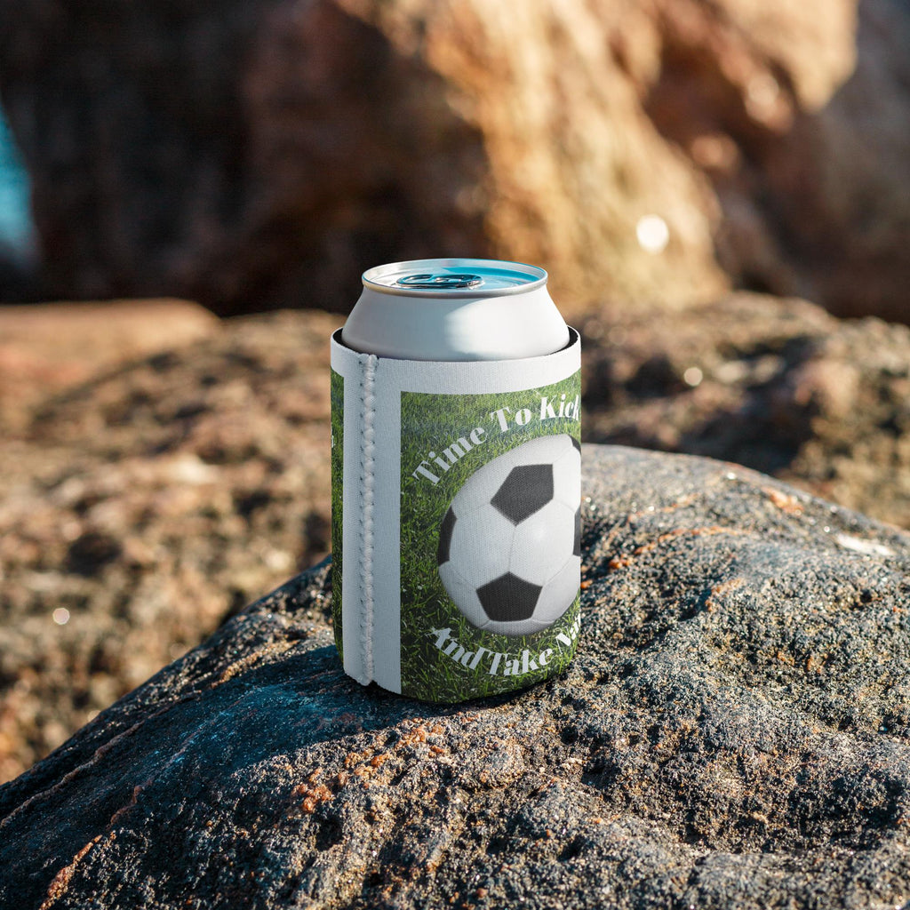 Soccer Ball Can Cooler – Green Grass Background | Soccer Fan Gift