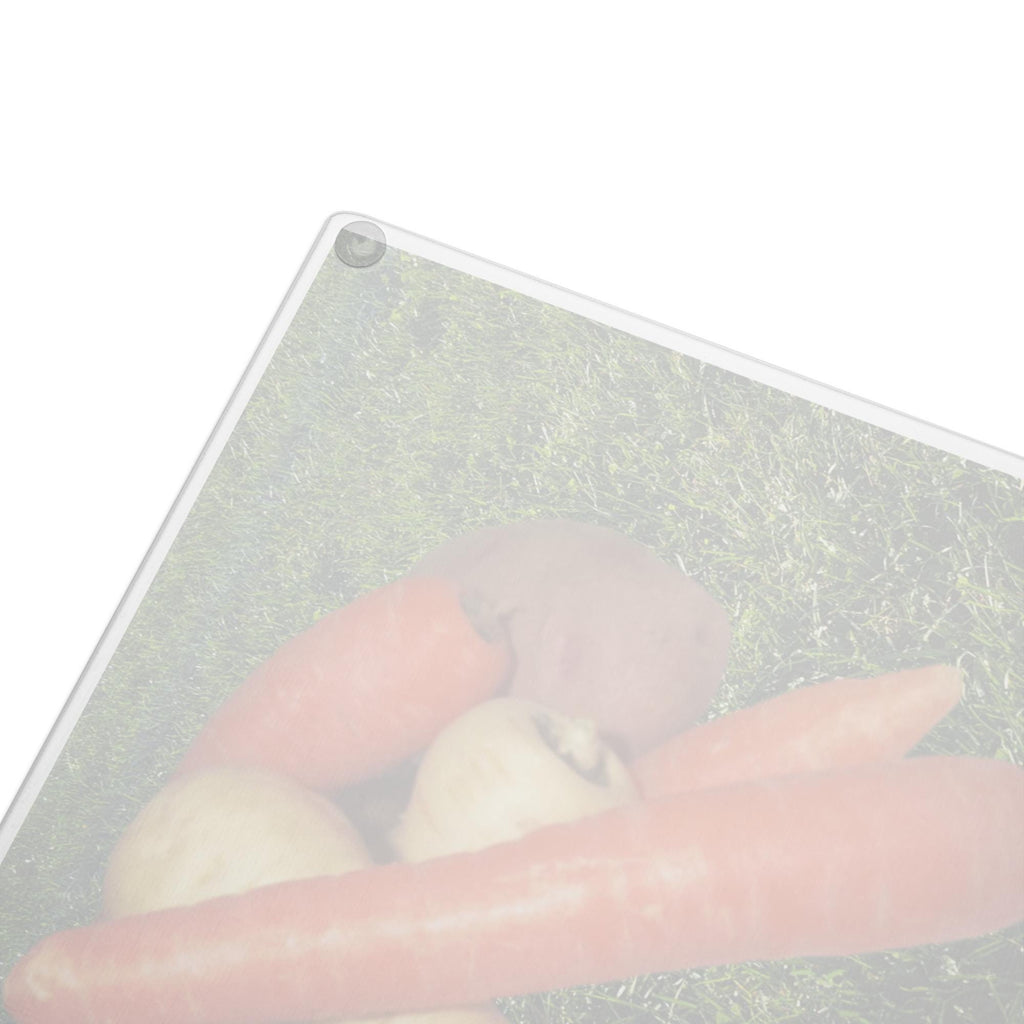Vegetables & Grass Background Glass Cutting Board – 11×15" | Kitchen Gift for Cooks