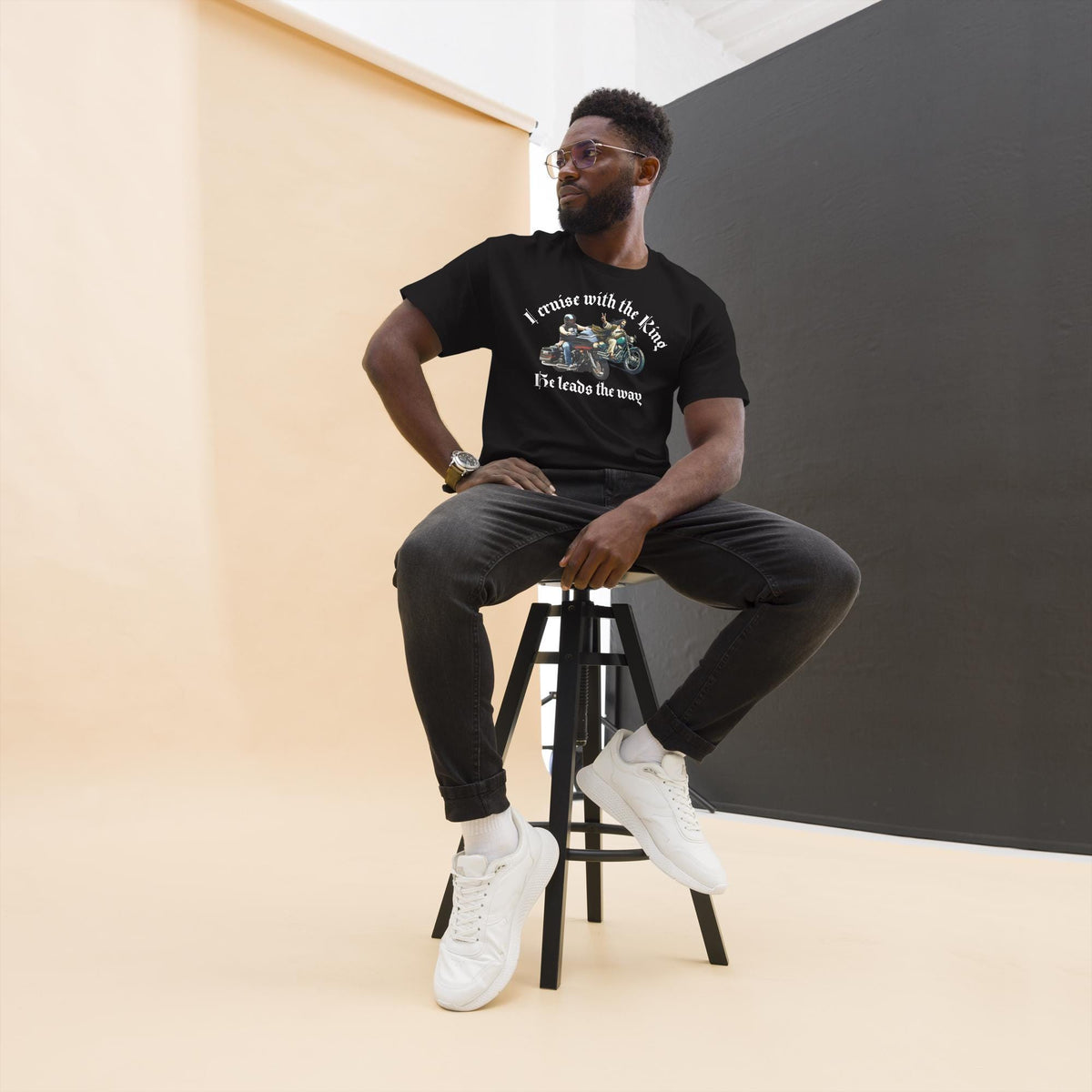 "I Ride With the King" Christian Biker Graphic T-Shirt | Faith & Motorcycle Gift
