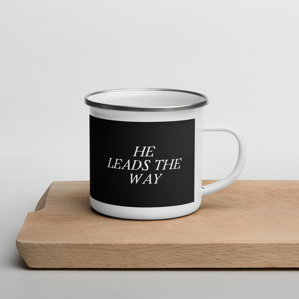 "He Leads the Way" Christian Biker Enamel Mug – 12 oz | Ride with Faith