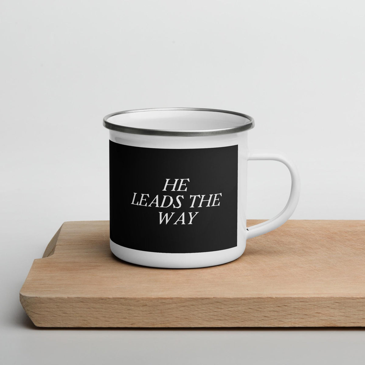 "He Leads the Way" Christian Biker Enamel Mug – 12 oz | Ride with Faith