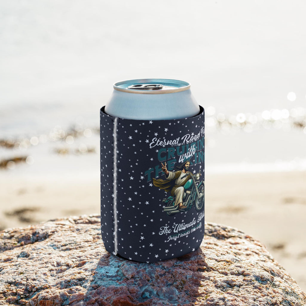 "Eternal Road Trip" Jesus Motorcycle Can Cooler – 12 oz