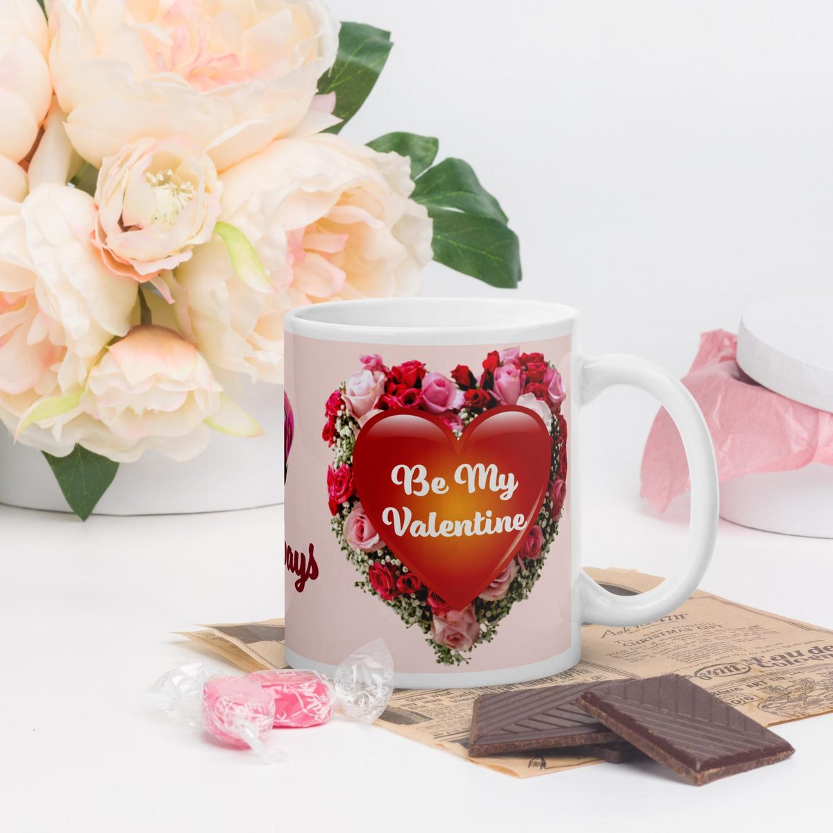 Heart & Roses Glossy Mug – 11 oz | Valentine's Day Gift for Her or Him