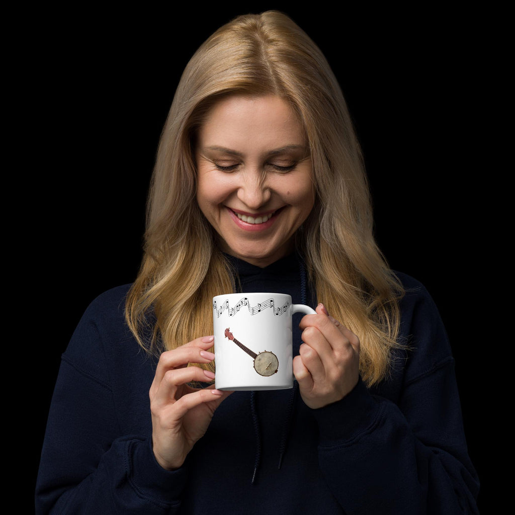 Mandolin, Guitar & Banjo Music White Glossy Mug – 11 oz | Music Lover Gift