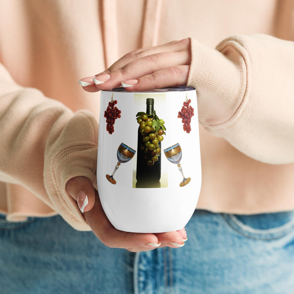 Wine Bottle & Glass Design Stainless Steel Wine Tumbler – 12 oz