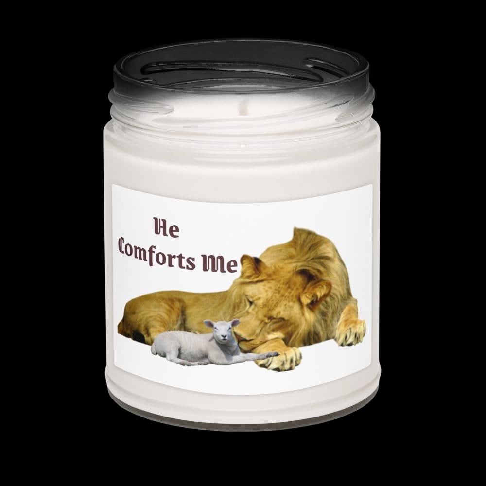 "He Comforts Me" Lion & Lamb Scented Soy Candle With Lid – 9 oz | Christian Gift