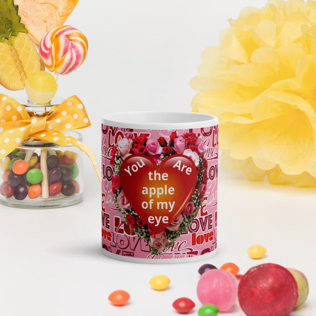 Valentine Floral Heart White Glossy Mug – 11 oz | Valentine's Day Gift