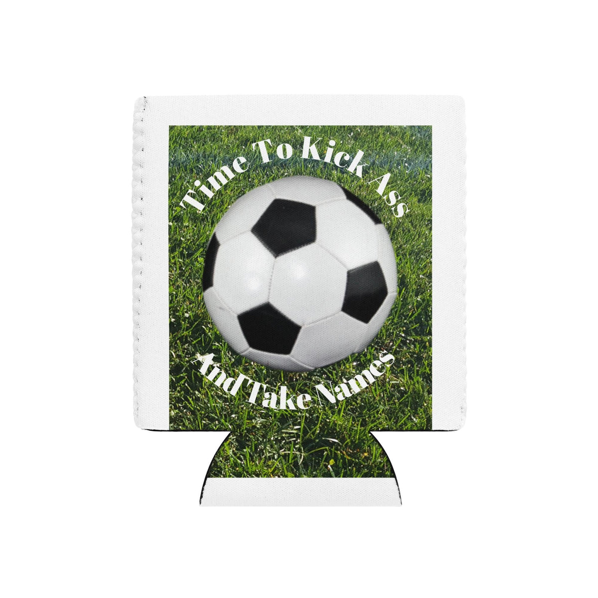 Soccer Ball Can Cooler – Green Grass Background | Soccer Fan Gift