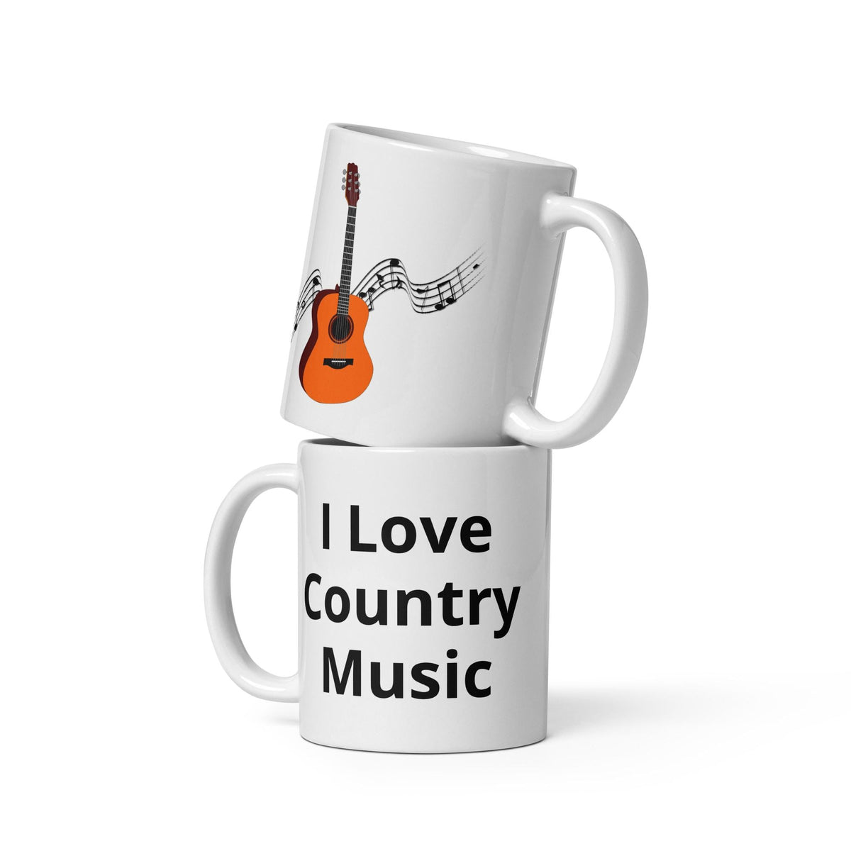 "I Love Country Music" Guitar White Glossy Mug – 11 oz | Country Music Gift