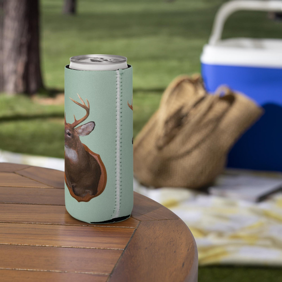 Deer Head Can Cooler – Neoprene Beverage Holder, Hunter Gift