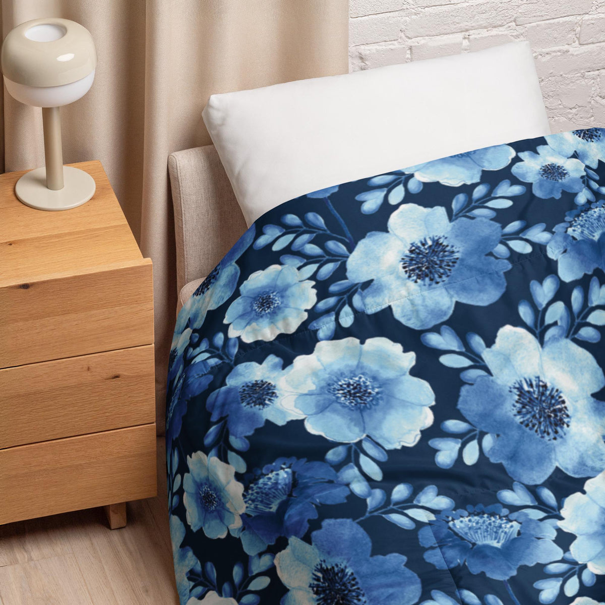 All-Over Blue Floral With Blue Background Design Comforter, King, Queen, Full, or Twin