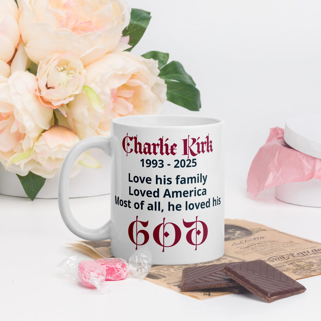Charlie Kirk American Flag & Jesus White Glossy Mug – 11 oz | Patriotic Conservative Gift