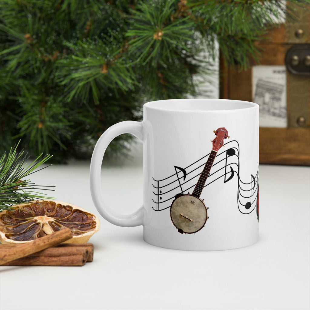 Banjo, Mandolin & Guitar Music Notes White Glossy Mug – 11 oz | Music Lover Gift