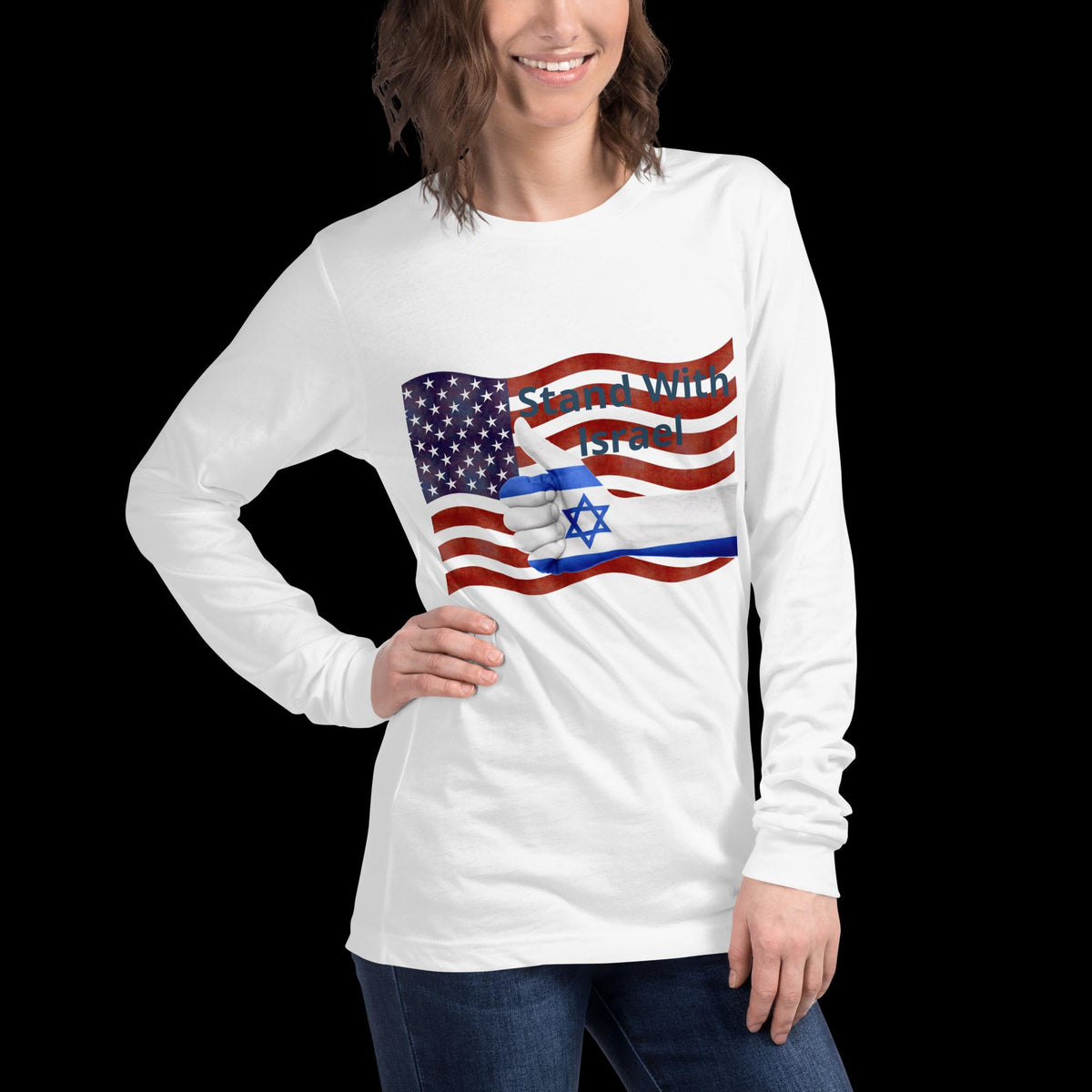 Stand With Israel American Flag & Star of David Long Sleeve Tee | Patriotic Christian Gift