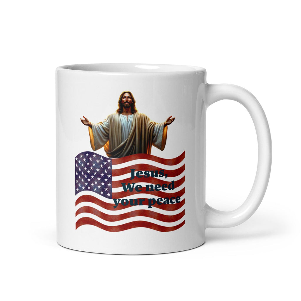 Jesus & American Flag White Ceramic Mug – 11 oz | Patriotic Christian Gift