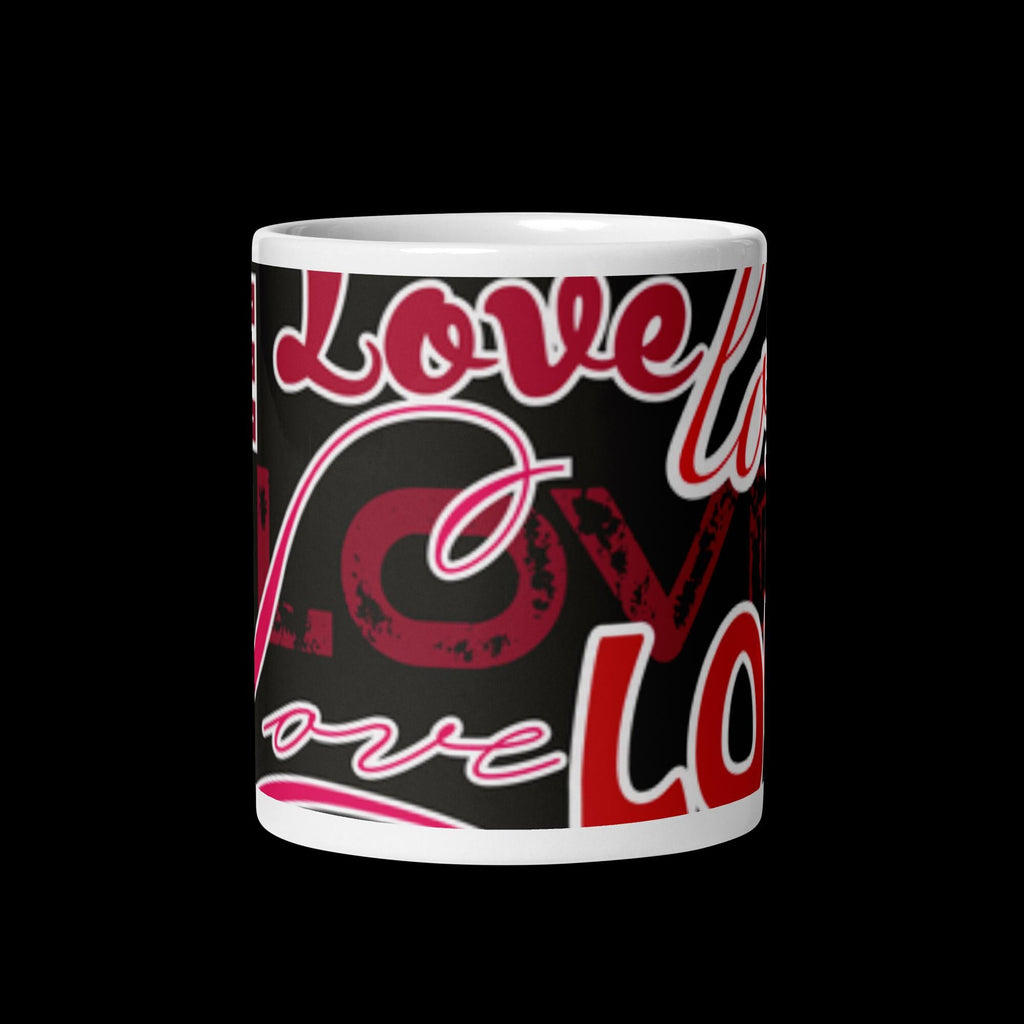 All-Over Love Words White Glossy Mug – 11 oz | Gift for Love Lovers