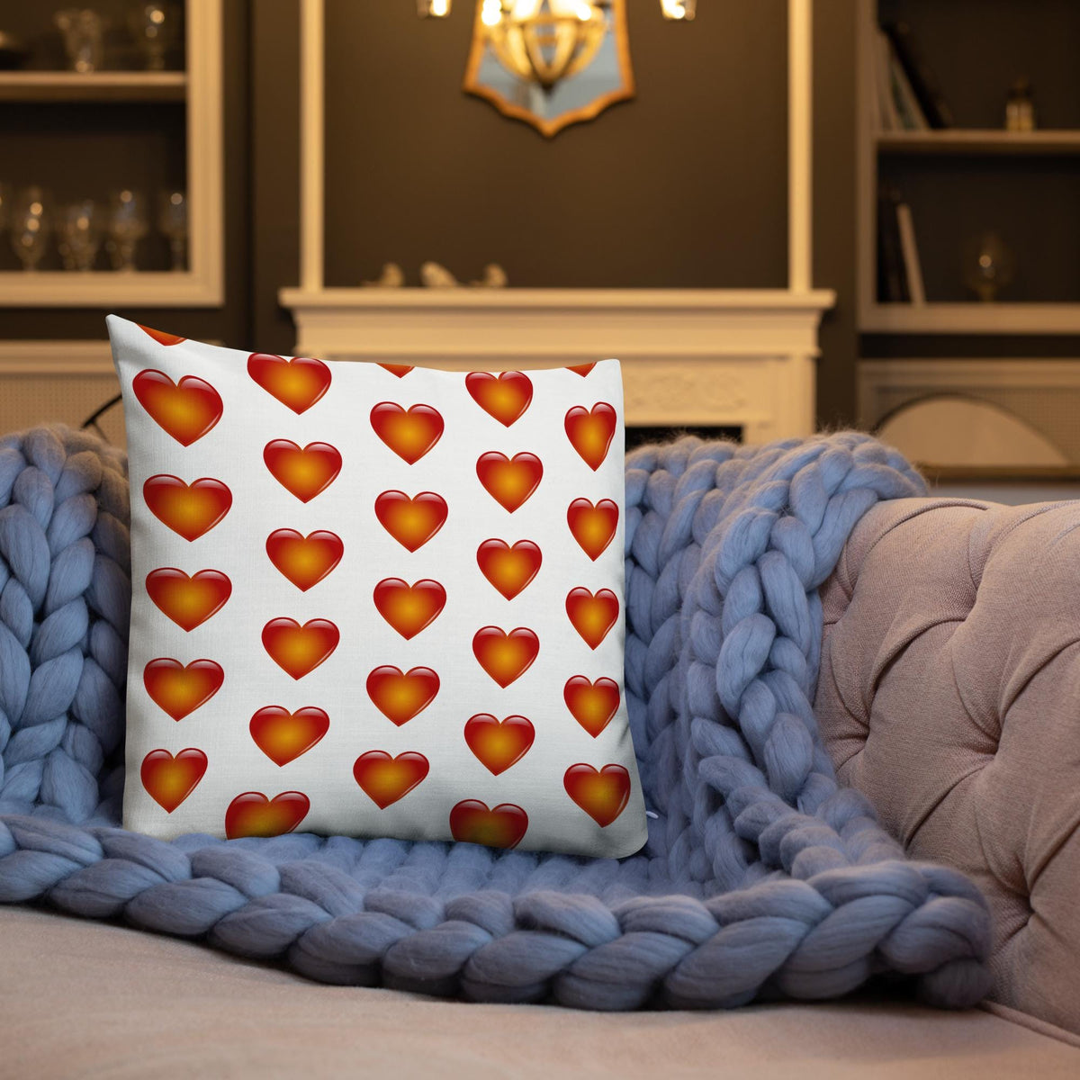 Heart Pattern Pillow: Linen Feel, Machine Washable