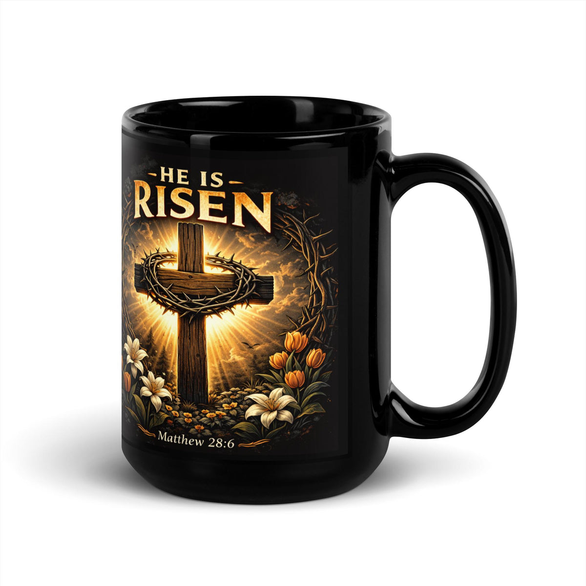 "He Is Risen" Cross & Crown of Thorns Ceramic Mug | Easter Christian Gift