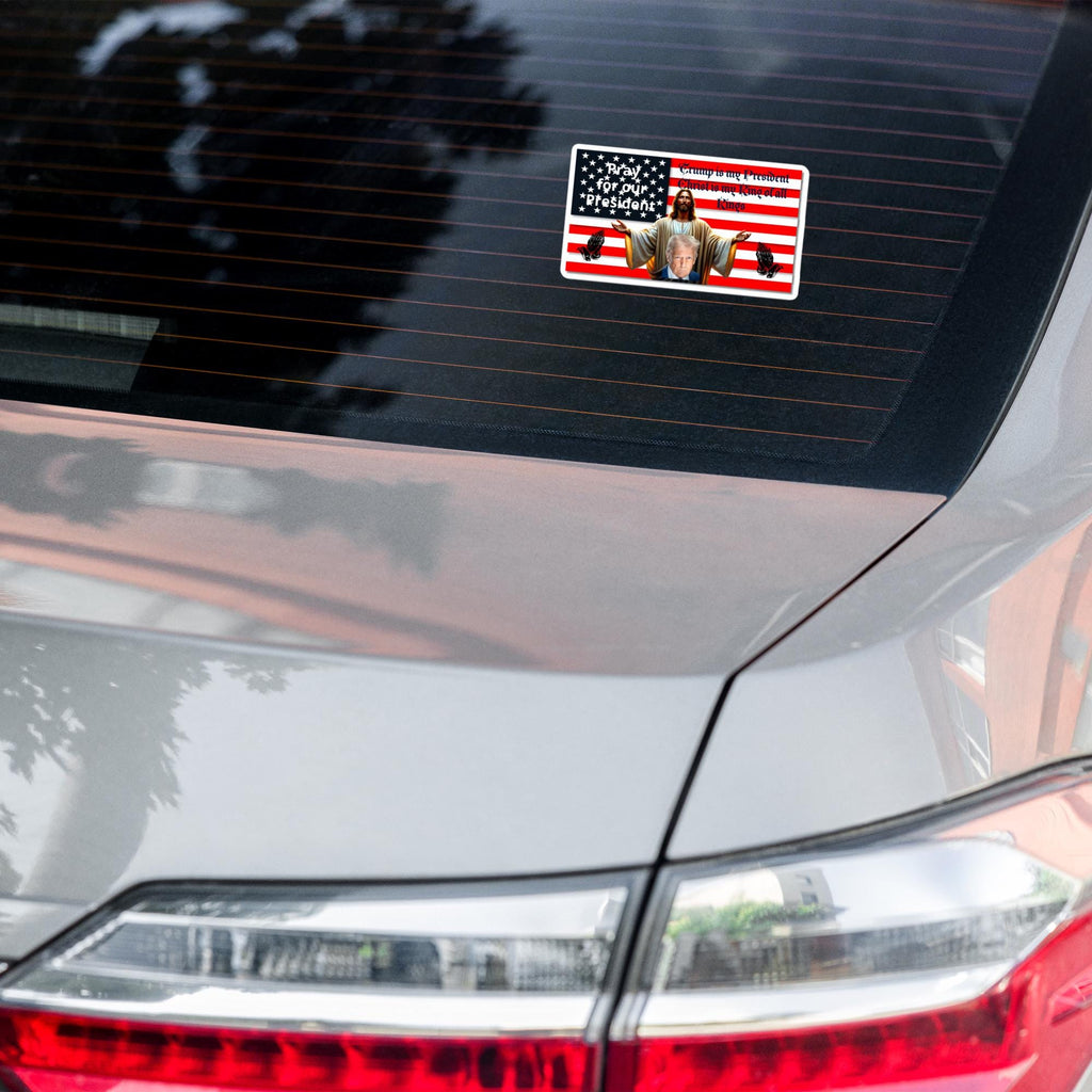 Christ Behind Trump American Flag Sticker – 5×5" | Patriotic Christian Gift