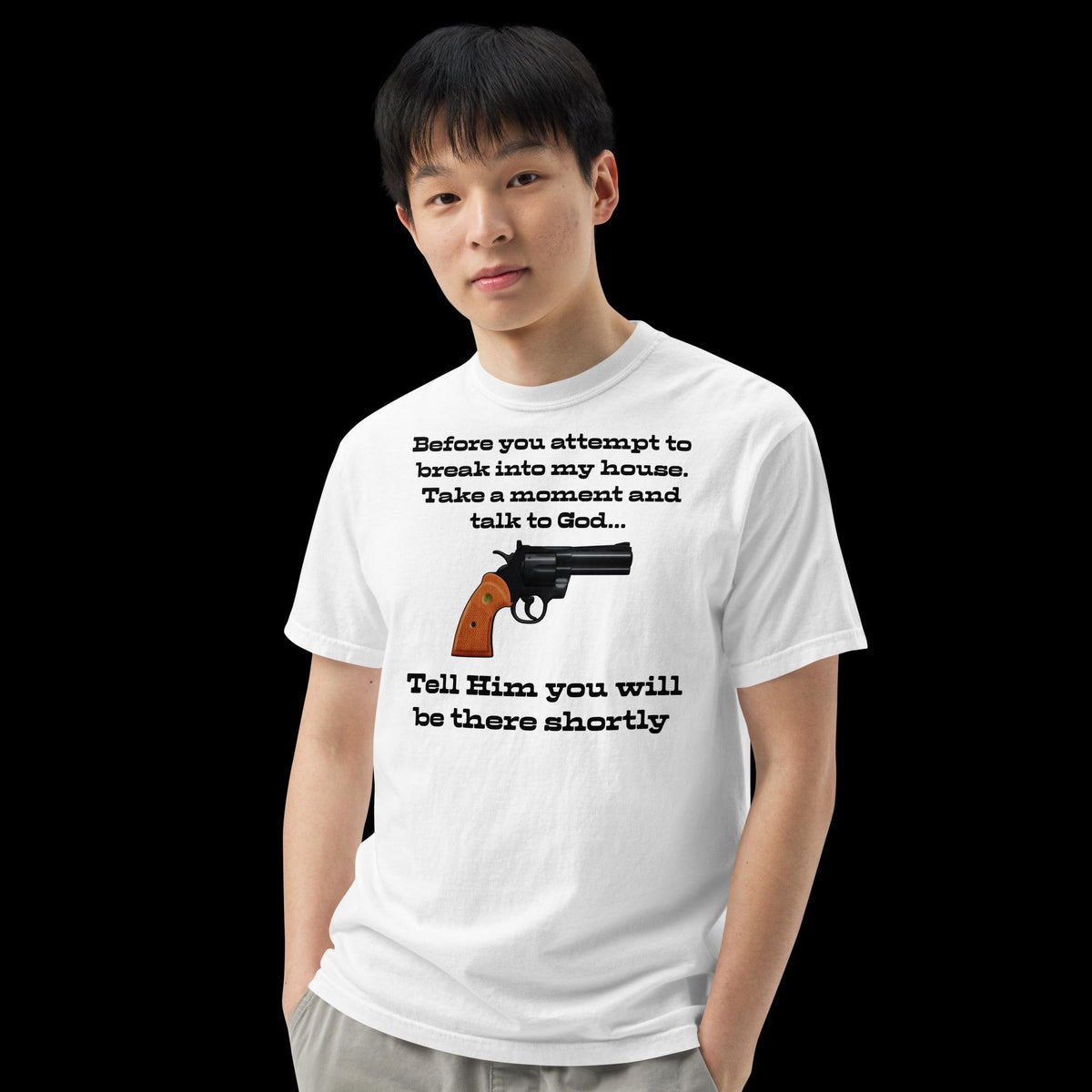 "Talking to God" Intruder Warning Heavyweight T-Shirt | Funny Christian Gift