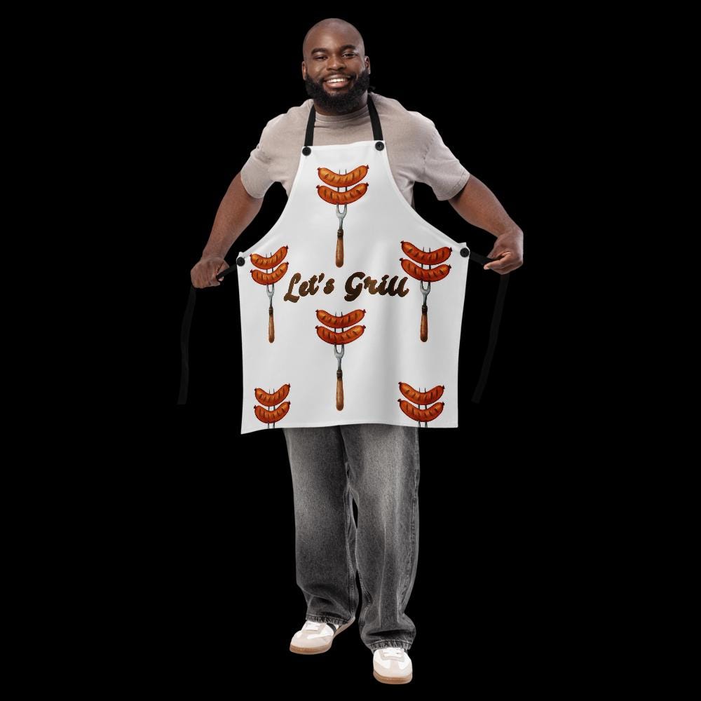 "Let's Grill" Hot Dogs on Forks Apron | Funny BBQ & Grilling Gift