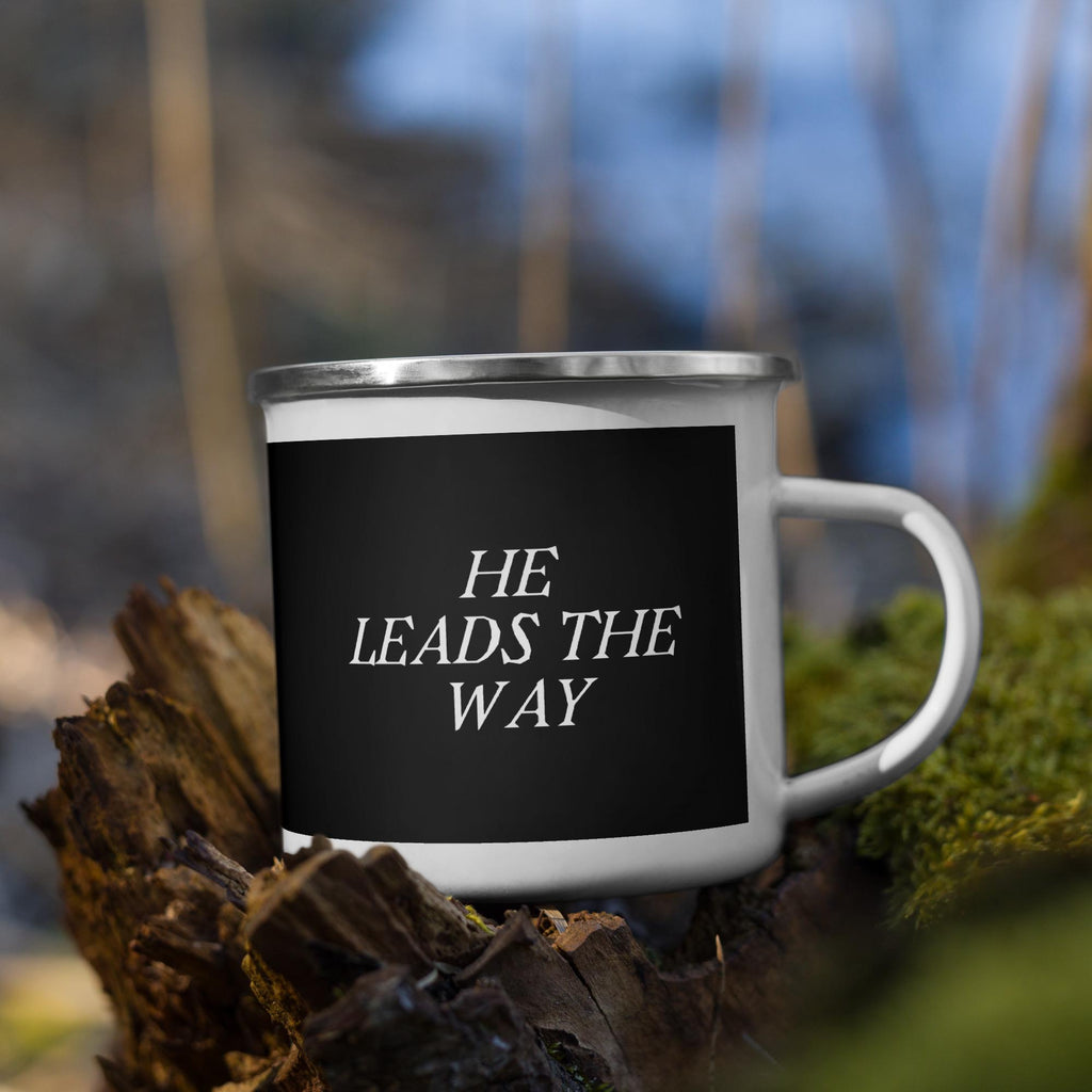 "He Leads the Way" Christian Biker Enamel Mug – 12 oz | Ride with Faith