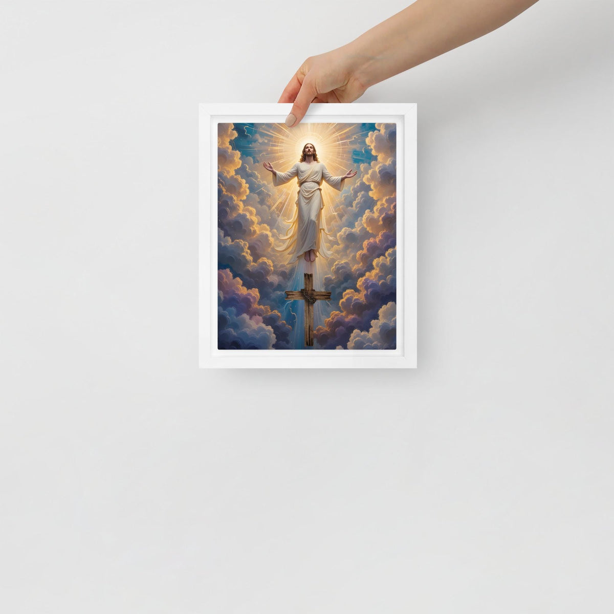 Jesus Ascending Framed Canvas Print – 8×10" | Christian Wall Art Gift