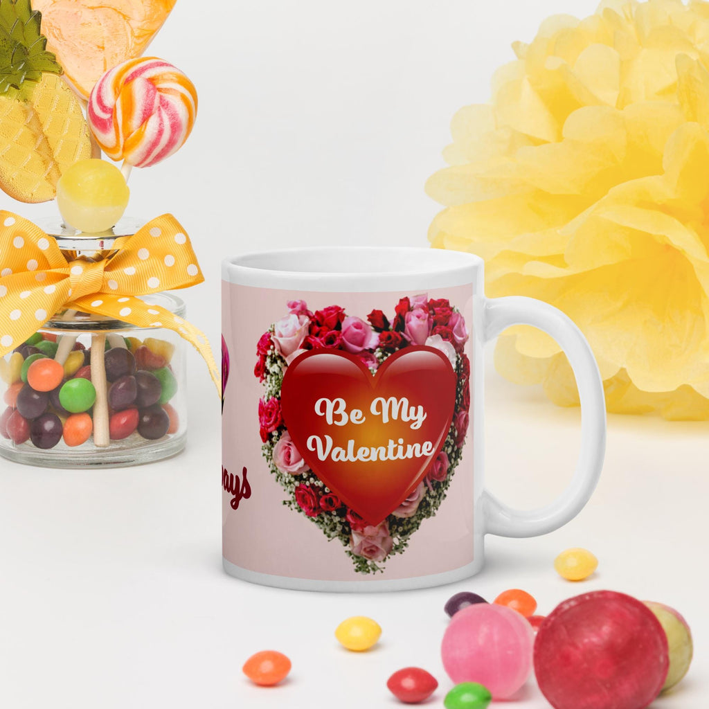 Heart & Roses Glossy Mug – 11 oz | Valentine's Day Gift for Her or Him
