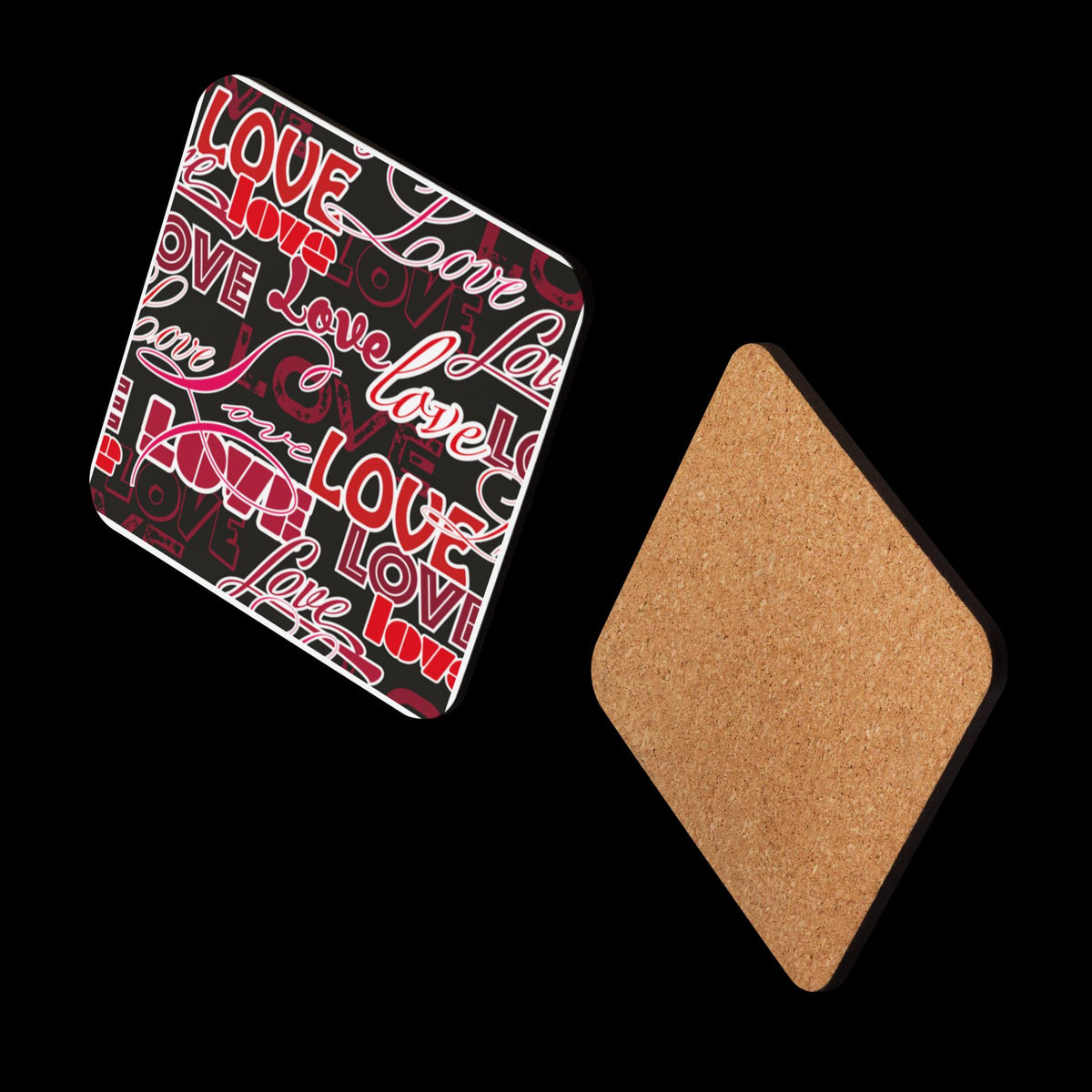 All-Over Love Design Cork-Back Coaster | Gift for Couples & Love Lovers