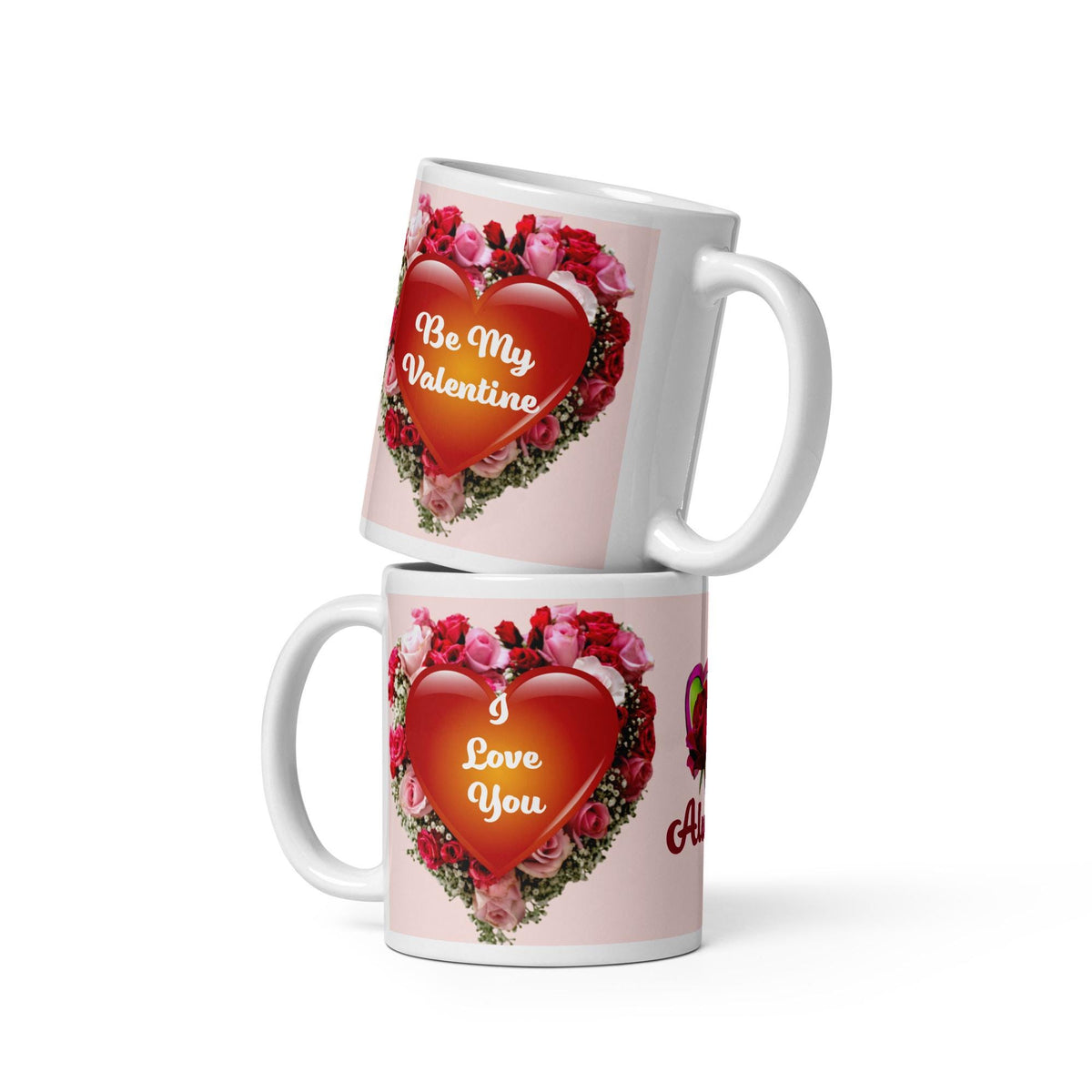 Heart & Roses Glossy Mug – 11 oz | Valentine's Day Gift for Her or Him