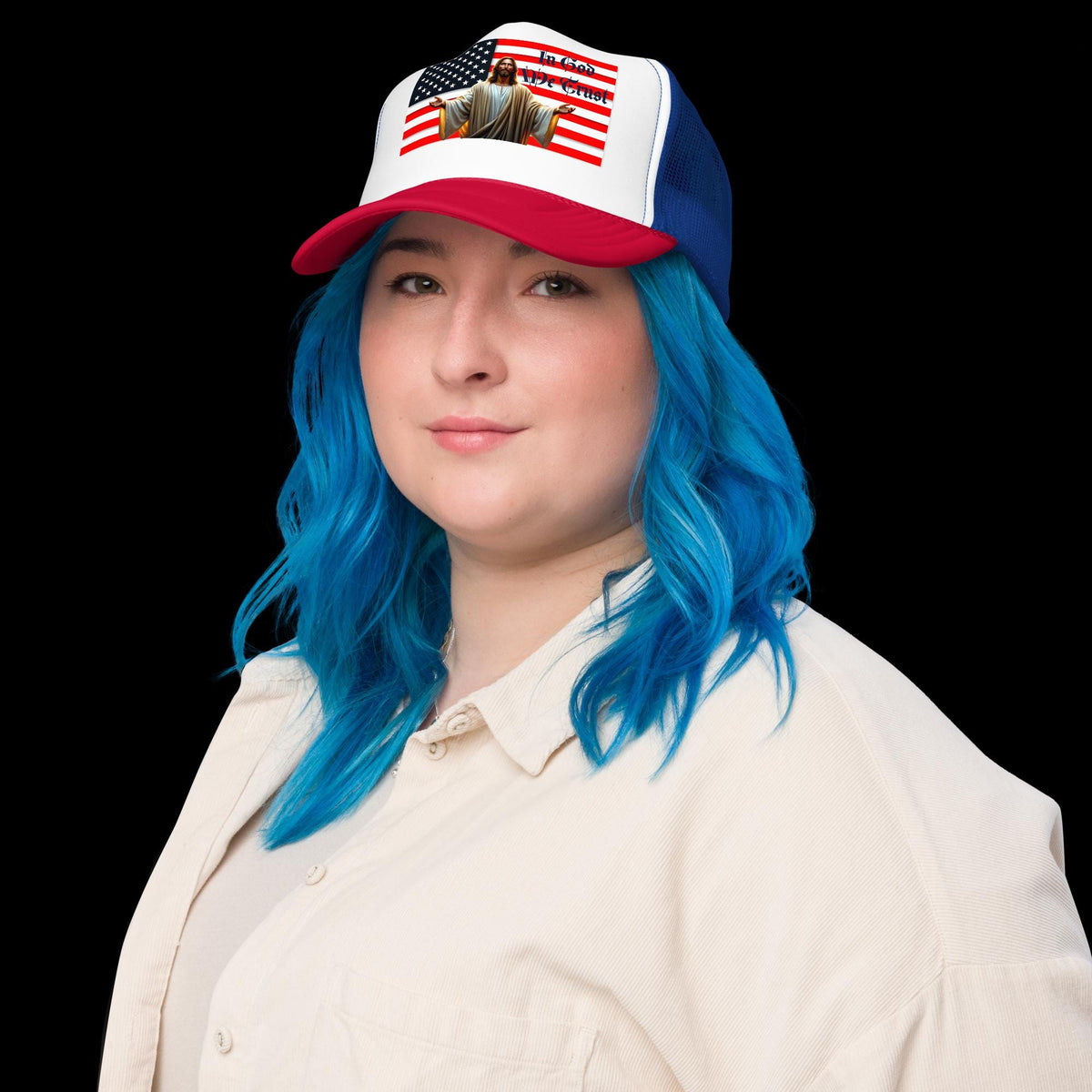 Jesus With American Flag Foam Trucker Hat