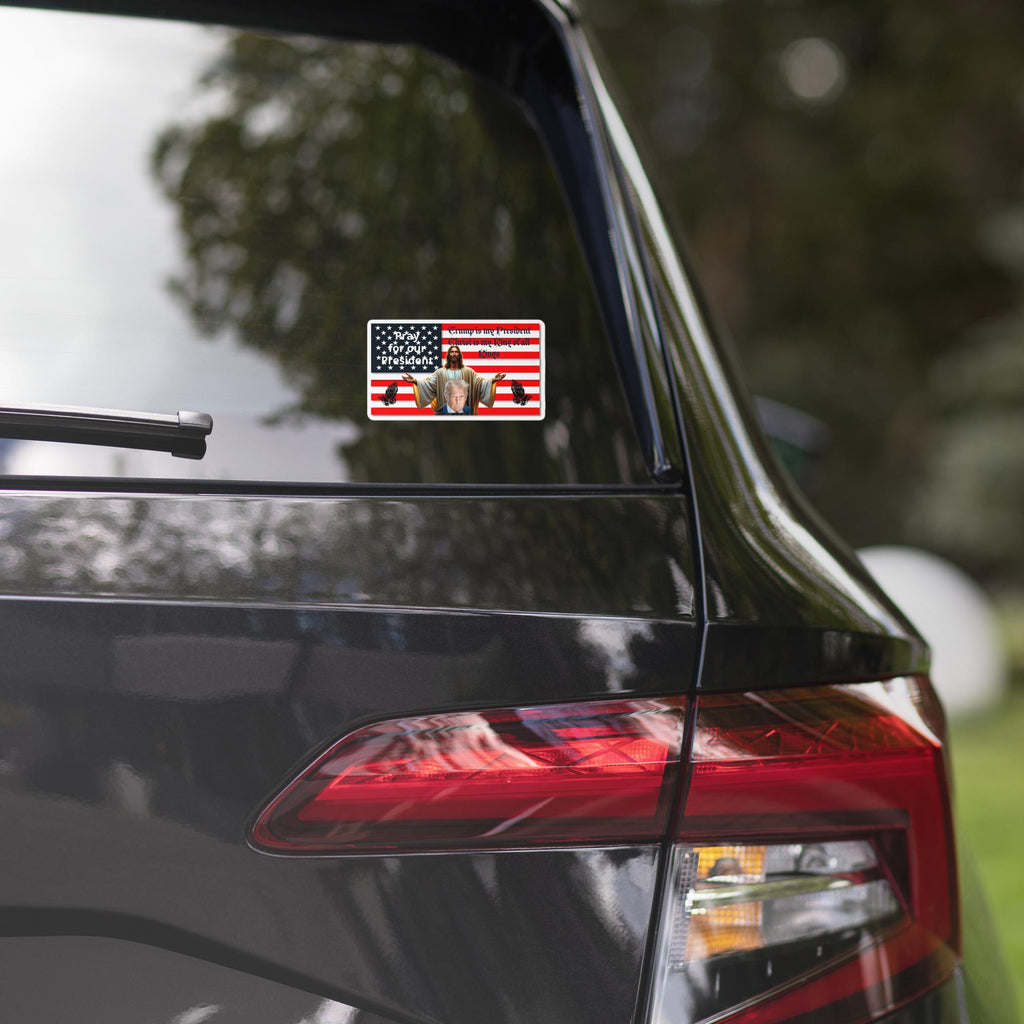 Christ Behind Trump American Flag Sticker – 5×5" | Patriotic Christian Gift