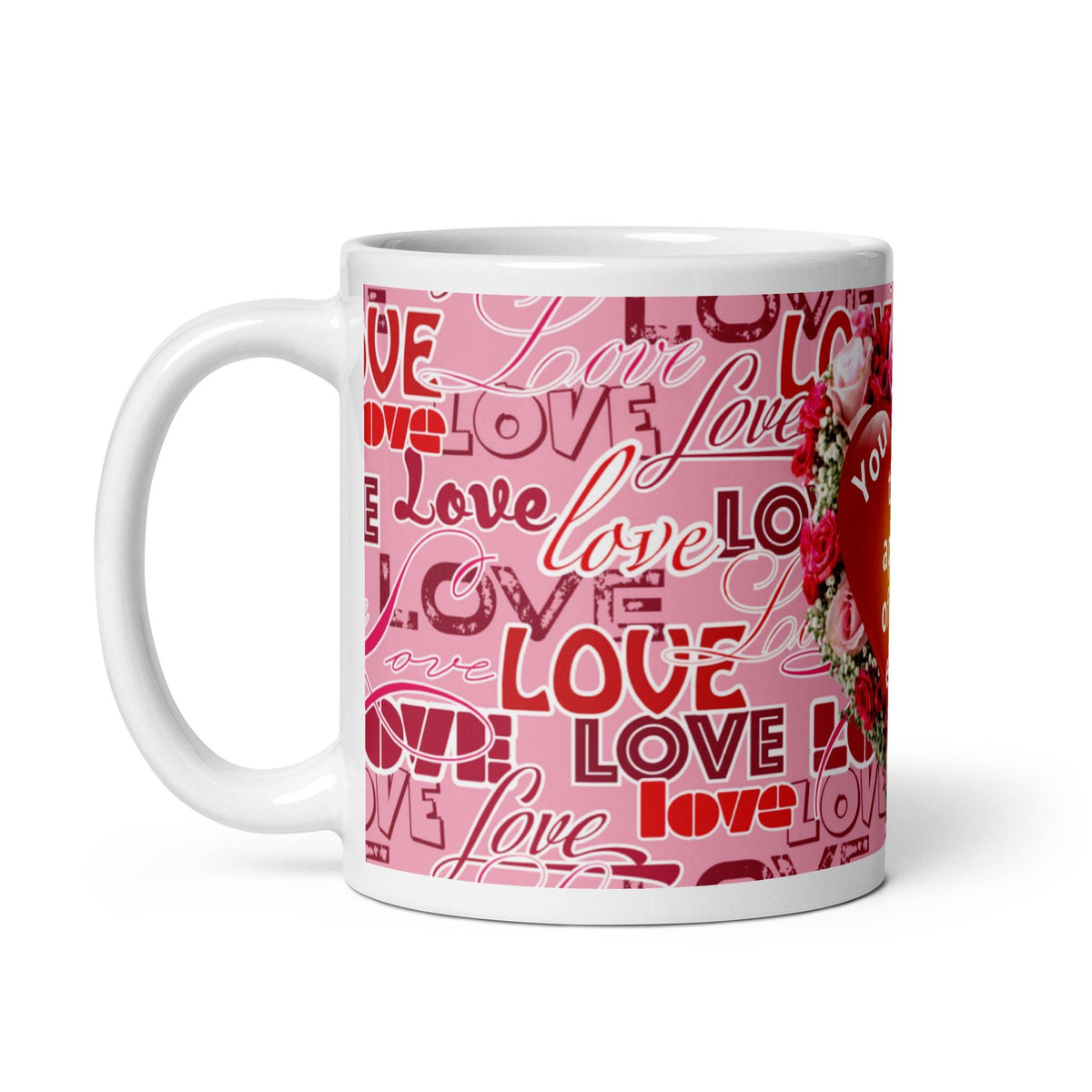 Valentine Floral Heart White Glossy Mug – 11 oz | Valentine's Day Gift