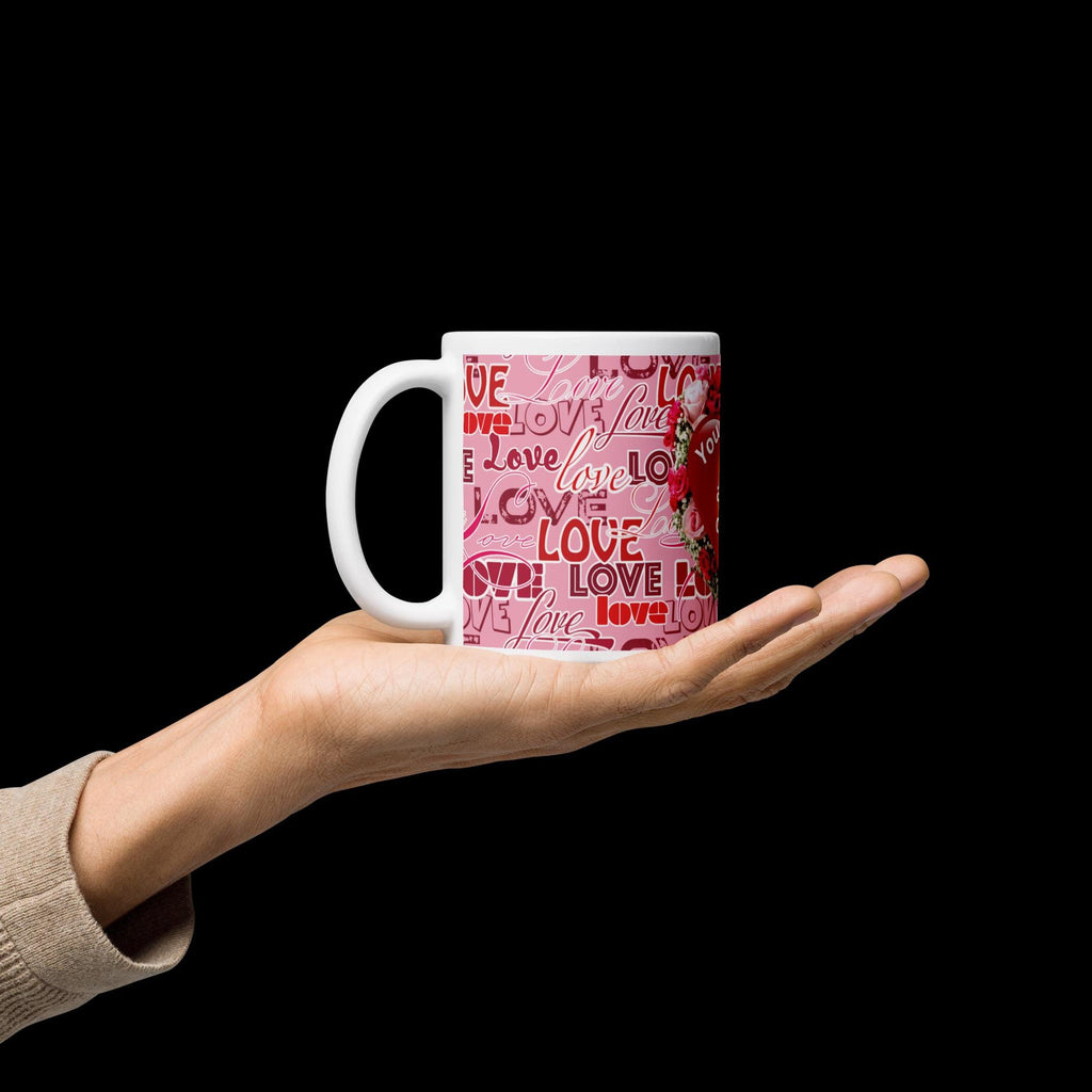 Valentine Floral Heart White Glossy Mug – 11 oz | Valentine's Day Gift